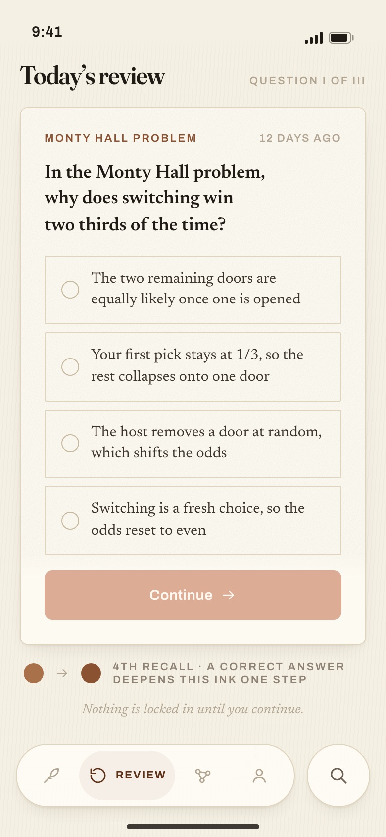 Aloom on a phone: today's review, a multiple-choice question about the Monty Hall problem